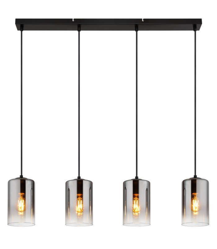 Roy Bar Pendant Ceiling Light Matt Black Smoke Glass Shade 4x E27-3