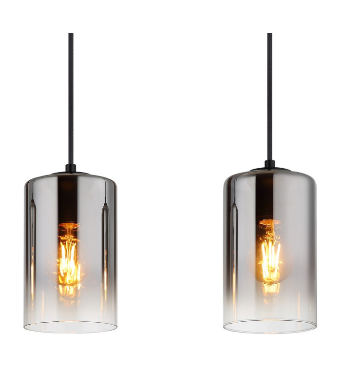 Roy Bar Pendant Ceiling Light Matt Black Smoke Glass Shade 4x E27-4