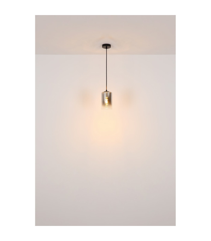 Roy Bar Pendant Ceiling Light Matt Black Smoke Glass Shade 4x E27-6
