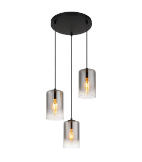 Roy Cluster Pendant Ceiling Light Matt Black Smoke Glass Shade 3x E27-1