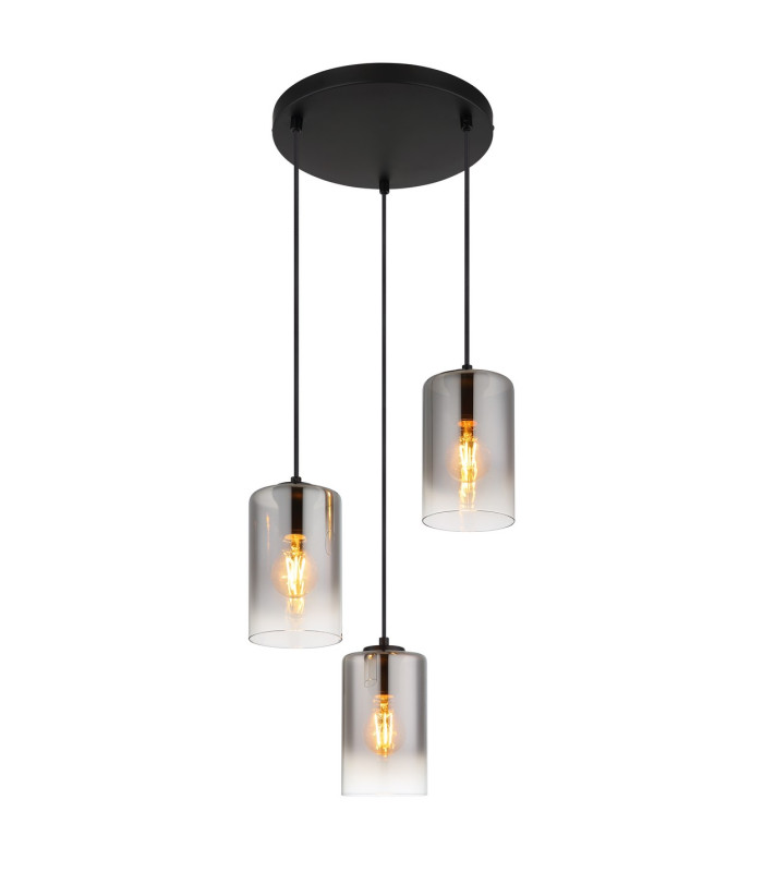 Roy Cluster Pendant Ceiling Light Matt Black Smoke Glass Shade 3x E27-1
