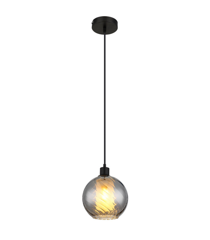 Ulf Dome Pendant Ceiling Light Matt Black Ball Smoke Glass Shade 1x E27-1
