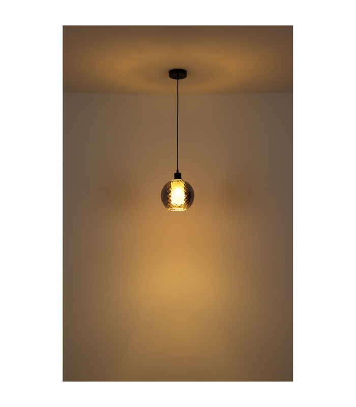 Ulf Dome Pendant Ceiling Light Matt Black Ball Smoke Glass Shade 1x E27-4