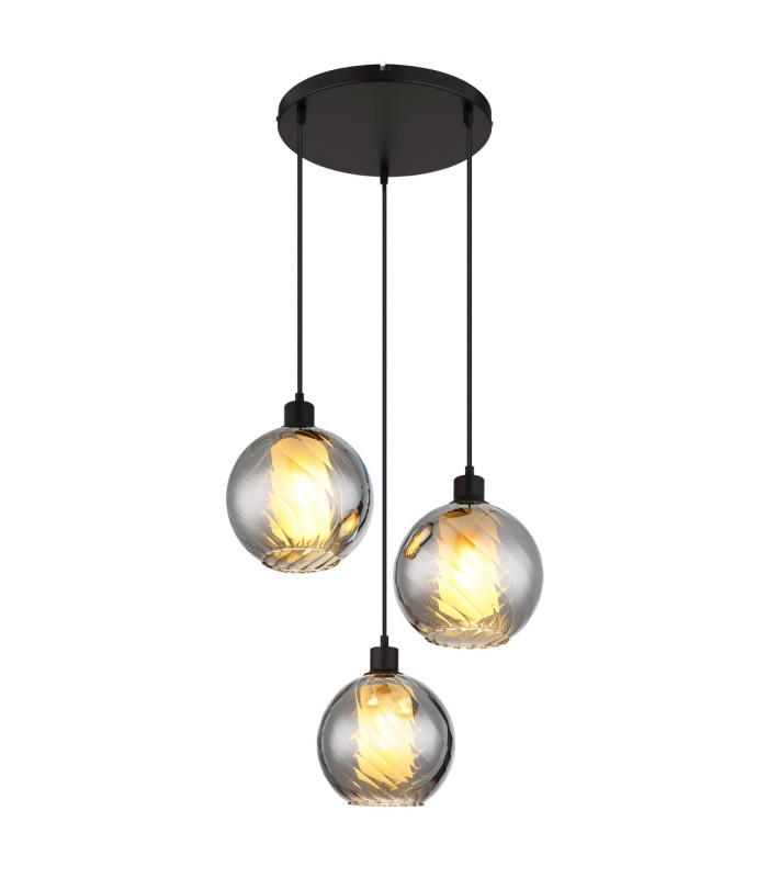 Ulf Cluster Pendant Ceiling Light Matt Black Ball Smoke Glass Shade 3x E27-1