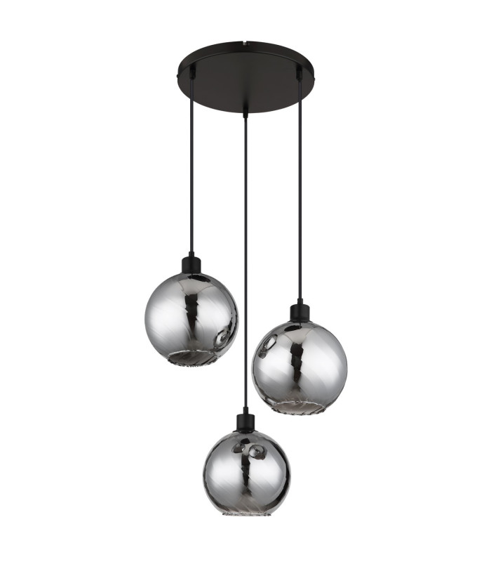 Ulf Cluster Pendant Ceiling Light Matt Black Ball Smoke Glass Shade 3x E27-2