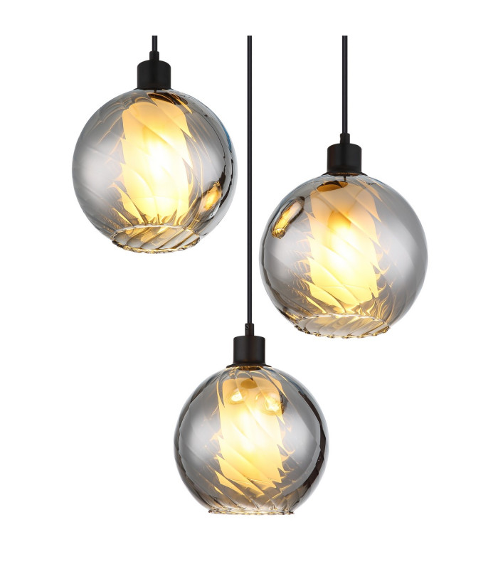 Ulf Cluster Pendant Ceiling Light Matt Black Ball Smoke Glass Shade 3x E27-3