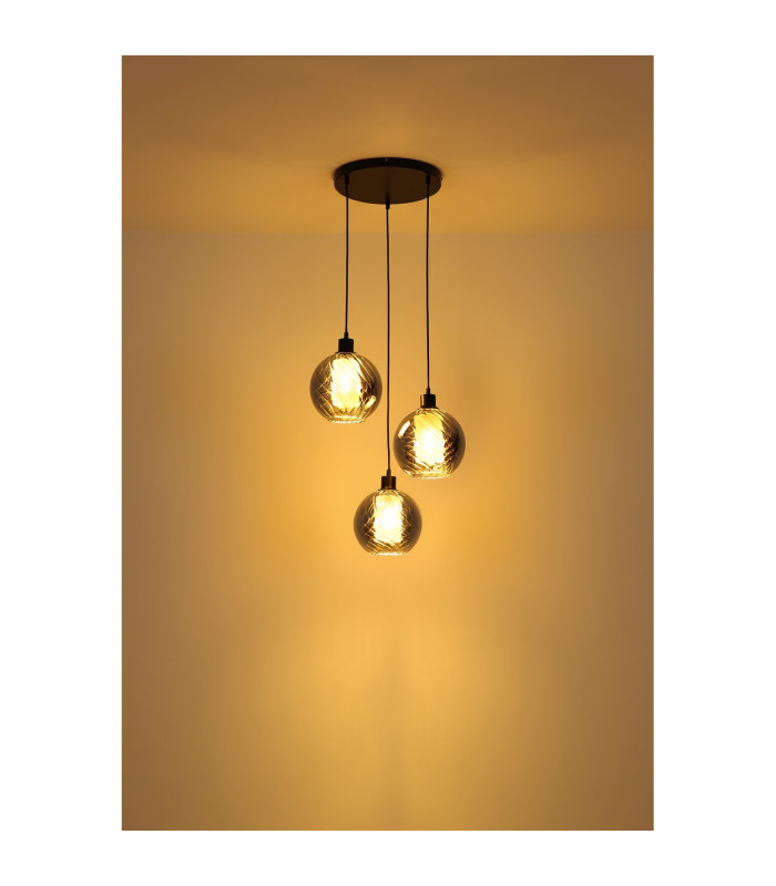Ulf Cluster Pendant Ceiling Light Matt Black Ball Smoke Glass Shade 3x E27-4