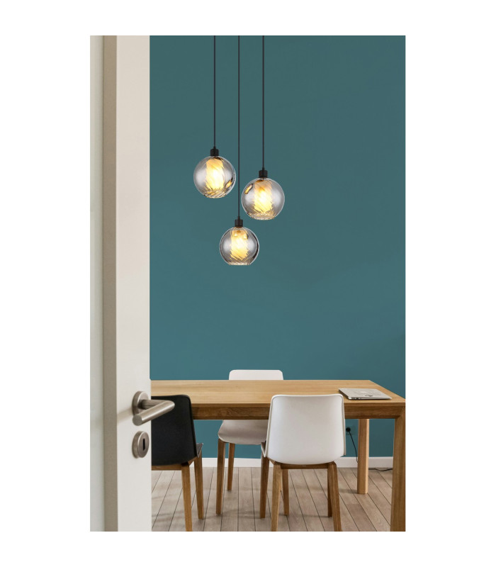 Ulf Cluster Pendant Ceiling Light Matt Black Ball Smoke Glass Shade 3x E27-5