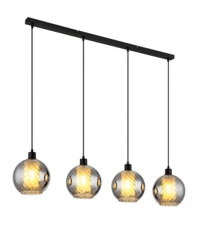 Ulf Bar Pendant Ceiling Light Matt Black Ball Smoke Glass Shade 4x E27-1