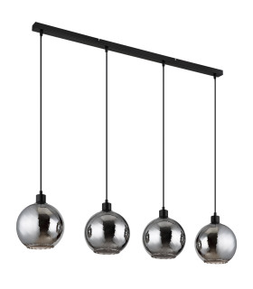 Ulf Bar Pendant Ceiling Light Matt Black Ball Smoke Glass Shade 4x E27-2