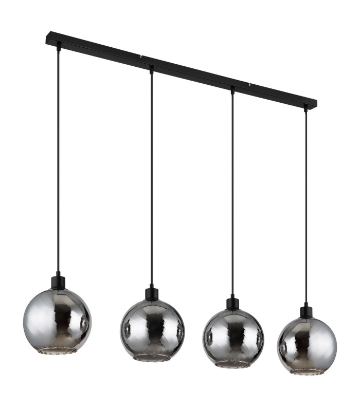 Ulf Bar Pendant Ceiling Light Matt Black Ball Smoke Glass Shade 4x E27-2