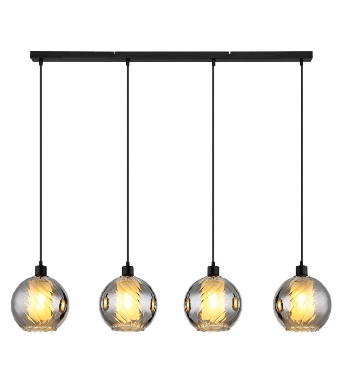 Ulf Bar Pendant Ceiling Light Matt Black Ball Smoke Glass Shade 4x E27-3