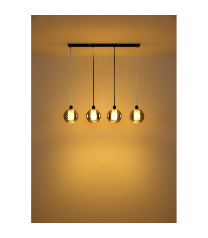 Ulf Bar Pendant Ceiling Light Matt Black Ball Smoke Glass Shade 4x E27-5