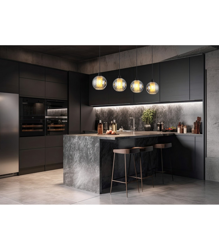 Ulf Bar Pendant Ceiling Light Matt Black Ball Smoke Glass Shade 4x E27-6