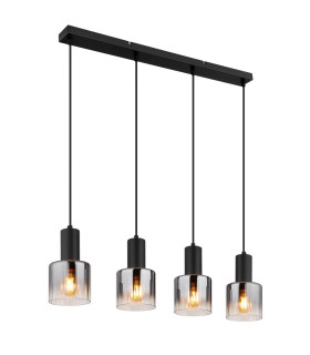 Jack Bar Pendant Ceiling Light Matt Black Smoke Glass Shade 4x E27-1