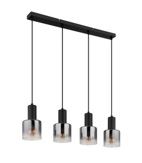 Jack Bar Pendant Ceiling Light Matt Black Smoke Glass Shade 4x E27-2