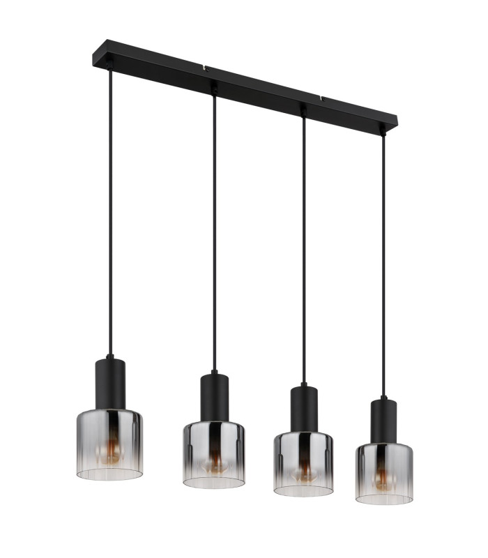 Jack Bar Pendant Ceiling Light Matt Black Smoke Glass Shade 4x E27-2