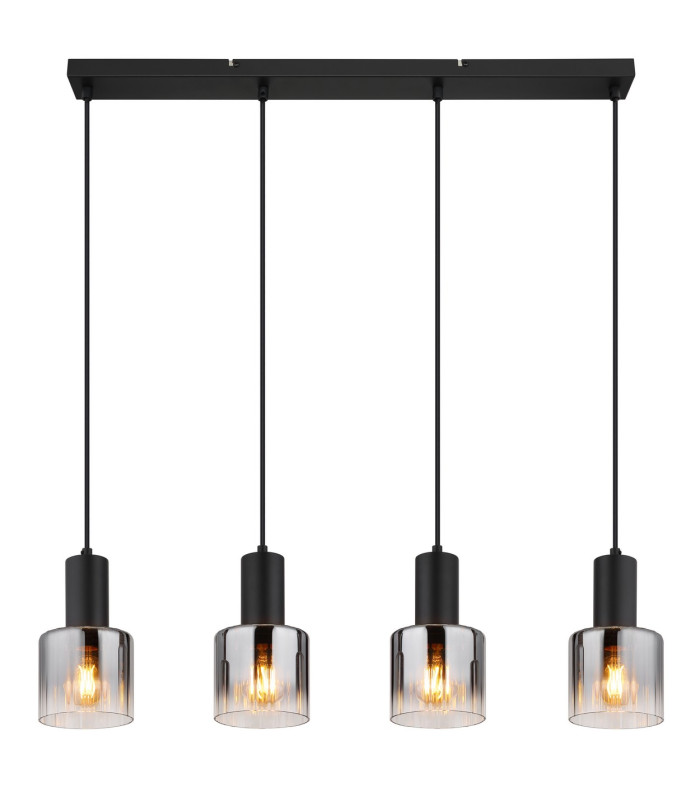 Jack Bar Pendant Ceiling Light Matt Black Smoke Glass Shade 4x E27-3