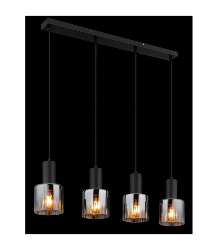 Jack Bar Pendant Ceiling Light Matt Black Smoke Glass Shade 4x E27-5
