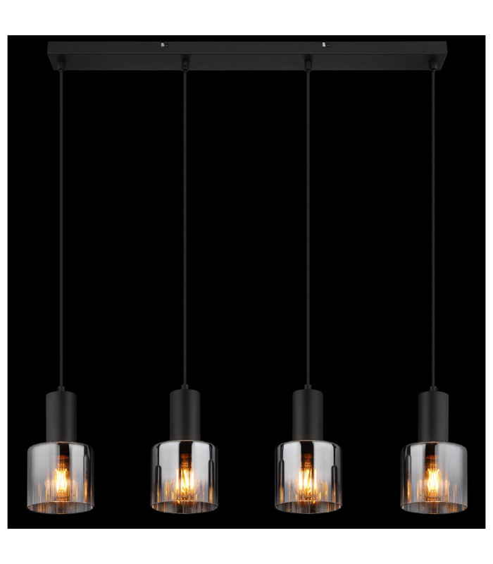 Jack Bar Pendant Ceiling Light Matt Black Smoke Glass Shade 4x E27-6