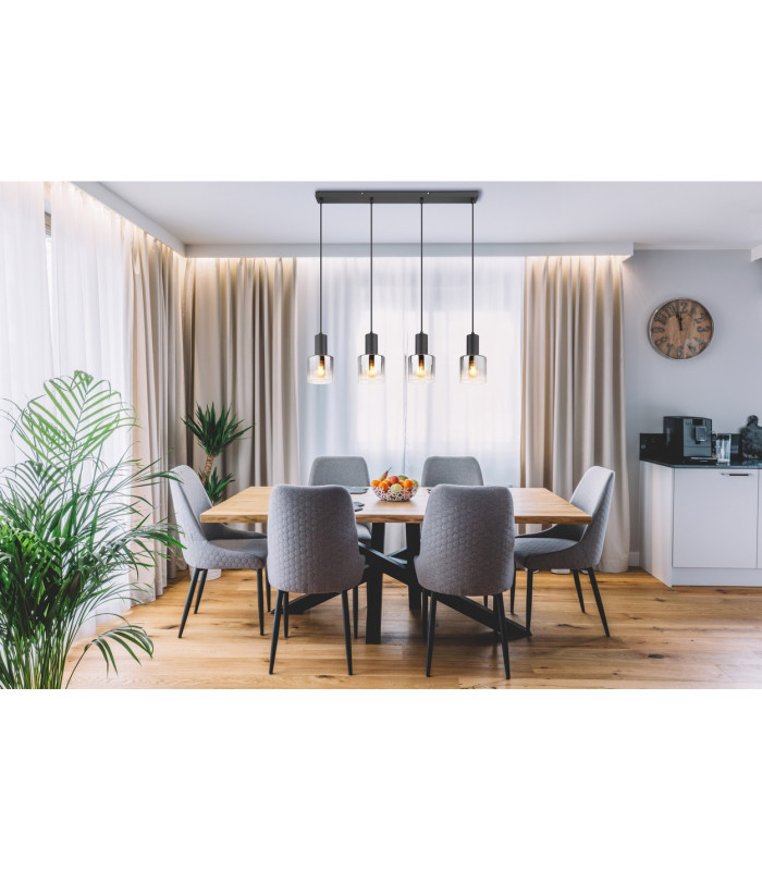 Jack Bar Pendant Ceiling Light Matt Black Smoke Glass Shade 4x E27-10