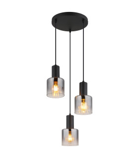 Jack Cluster Pendant Ceiling Light Matt Black Smoke Glass Shade 3x E27-1