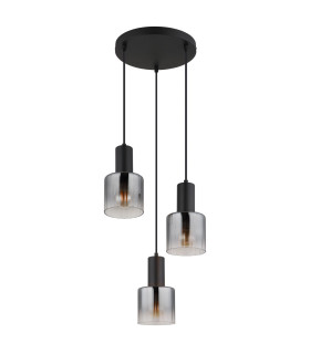 Jack Cluster Pendant Ceiling Light Matt Black Smoke Glass Shade 3x E27-2