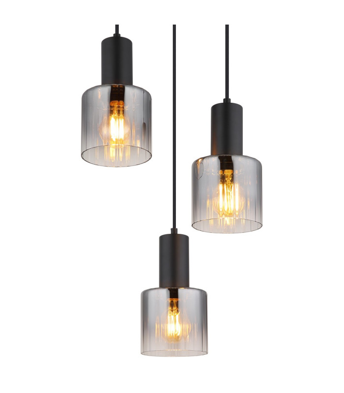 Jack Cluster Pendant Ceiling Light Matt Black Smoke Glass Shade 3x E27-3
