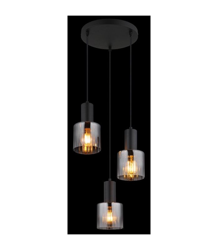 Jack Cluster Pendant Ceiling Light Matt Black Smoke Glass Shade 3x E27-4