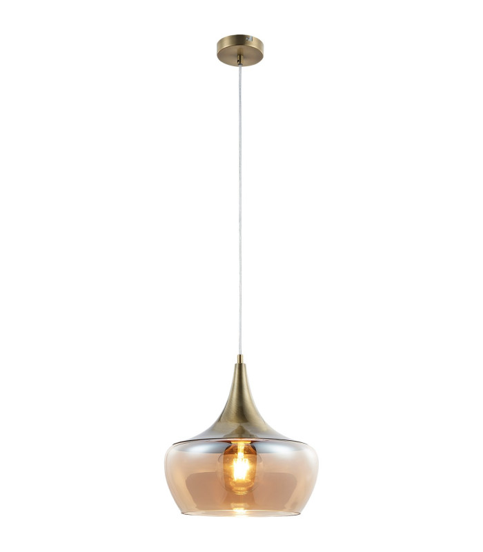 Arola Dome Pendant Ceiling Light Brass-Coloured Amber Glass Shade 1x E27-1