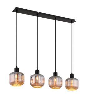 Tom Bar Pendant Ceiling Light Matt Black Smoke Glass Shade 4x E14-1