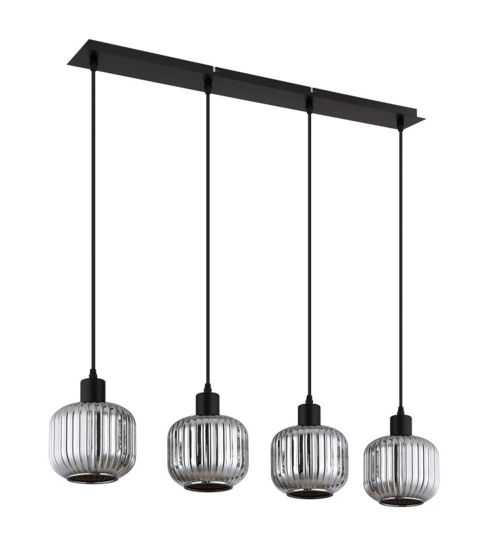 Tom Bar Pendant Ceiling Light Matt Black Smoke Glass Shade 4x E14-2