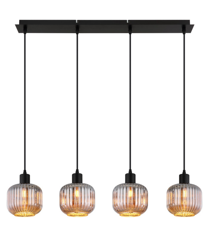 Tom Bar Pendant Ceiling Light Matt Black Smoke Glass Shade 4x E14-3