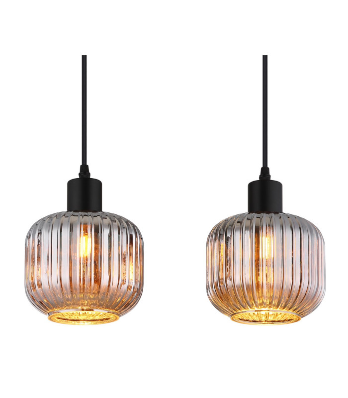 Tom Bar Pendant Ceiling Light Matt Black Smoke Glass Shade 4x E14-4