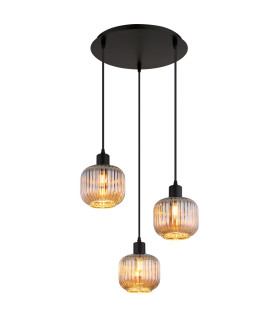Tom Cluster Pendant Ceiling Light Matt Black Smoke Glass Shade 3x E14-1