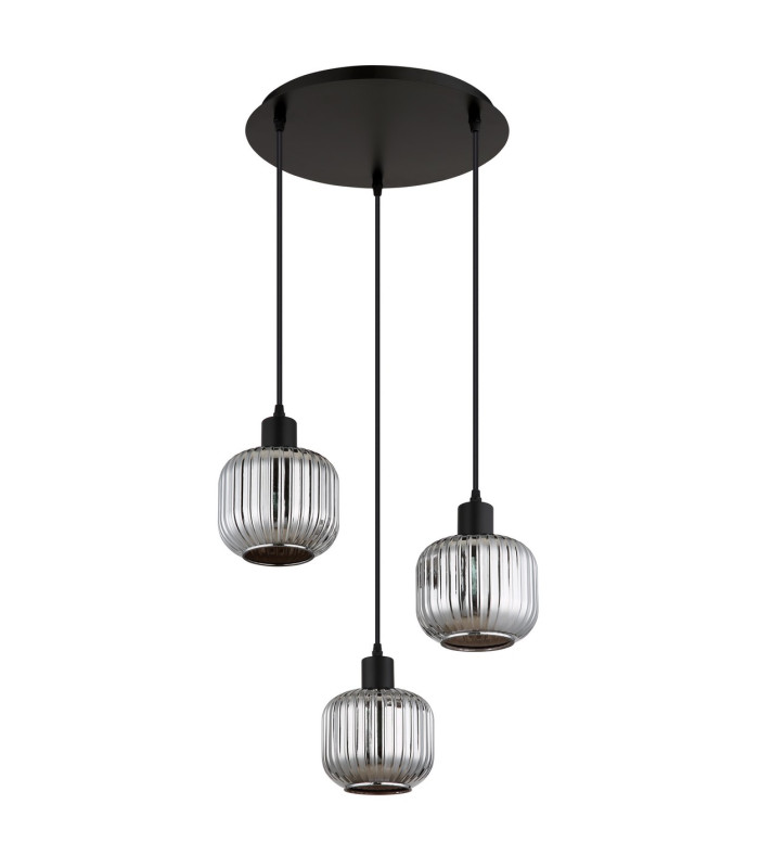 Tom Cluster Pendant Ceiling Light Matt Black Smoke Glass Shade 3x E14-2