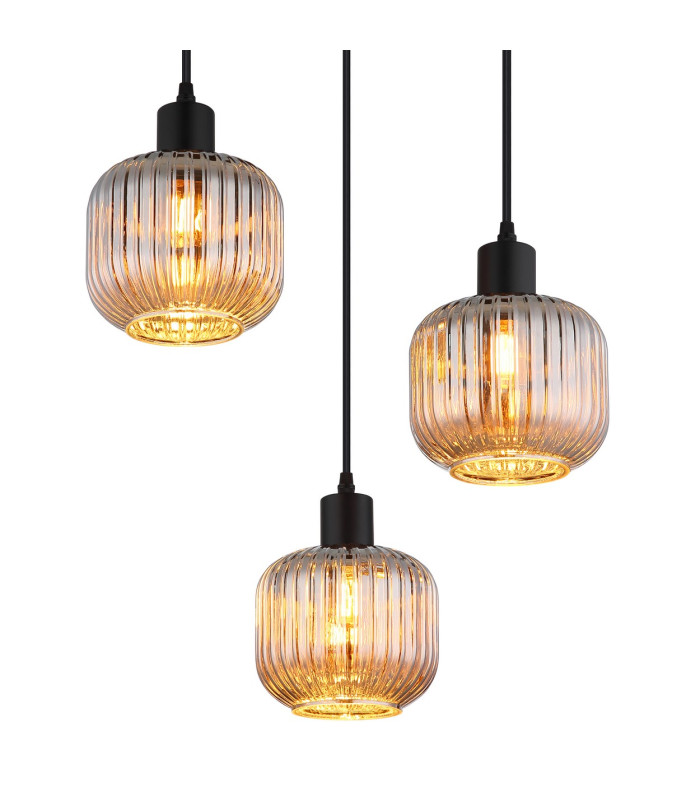 Tom Cluster Pendant Ceiling Light Matt Black Smoke Glass Shade 3x E14-3