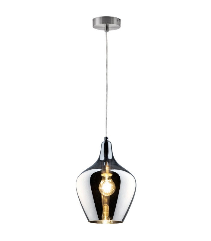 Paso Dome Pendant Ceiling Light Nickel Matt Smoke Glass Shade 1x E14-1