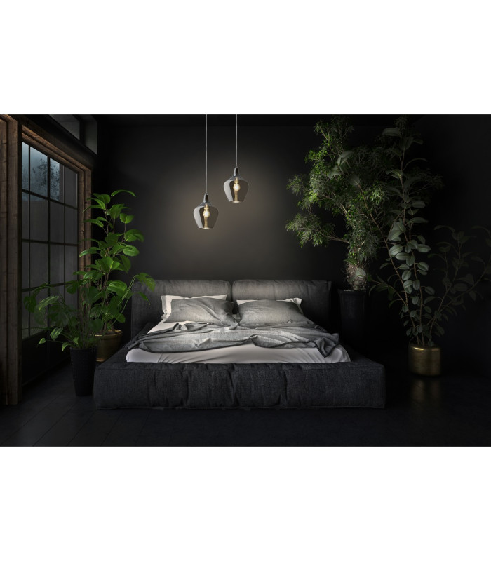 Paso Dome Pendant Ceiling Light Nickel Matt Smoke Glass Shade 1x E14-3