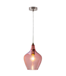 Paso Dome Pendant Ceiling Light Nickel Matt Pink Glass Shade 1x E27-1