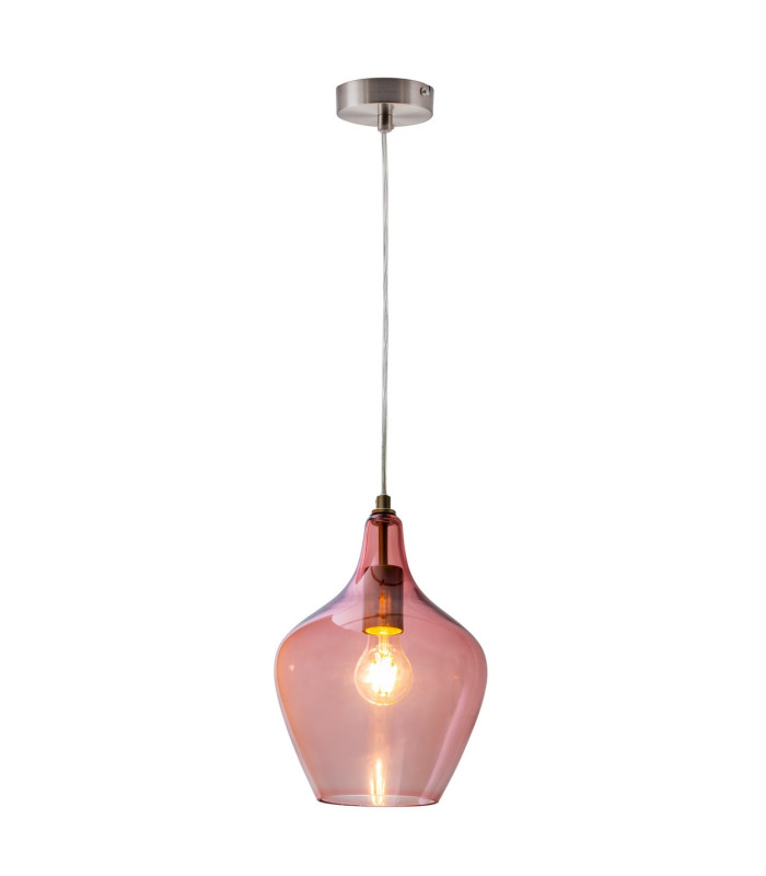 Paso Dome Pendant Ceiling Light Nickel Matt Pink Glass Shade 1x E27-1