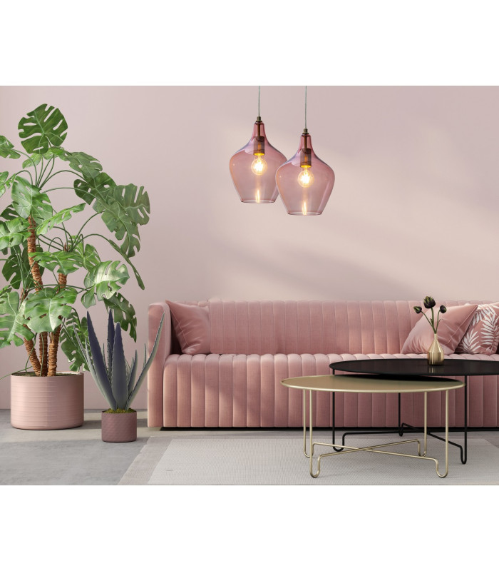 Paso Dome Pendant Ceiling Light Nickel Matt Pink Glass Shade 1x E27-4