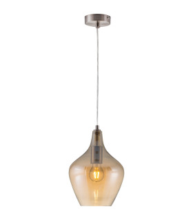 Paso Dome Pendant Ceiling Light Nickel Matt Amber Glass Shade 1x E14-1