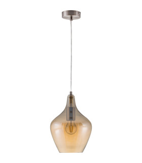 Paso Dome Pendant Ceiling Light Nickel Matt Amber Glass Shade 1x E14-2