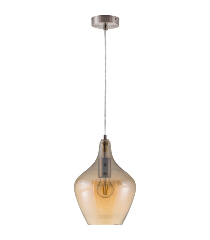 Paso Dome Pendant Ceiling Light Nickel Matt Amber Glass Shade 1x E14-2