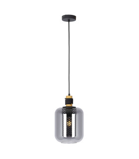 Ando Dome Pendant Ceiling Light Black Smoke Glass Shade 1x E27-1