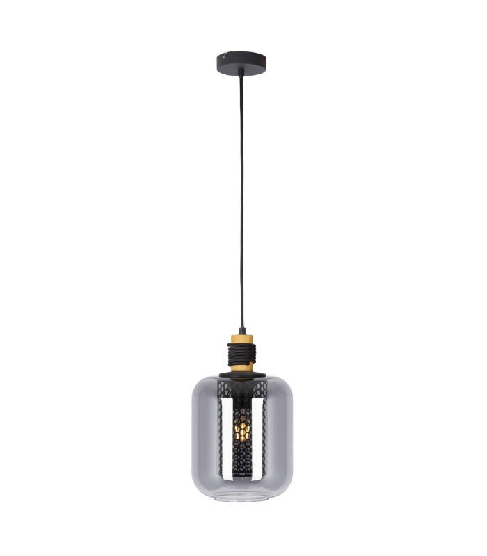 Ando Dome Pendant Ceiling Light Black Smoke Glass Shade 1x E27-1