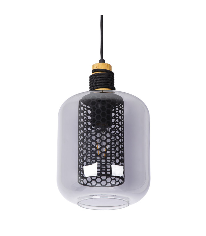 Ando Dome Pendant Ceiling Light Black Smoke Glass Shade 1x E27-4
