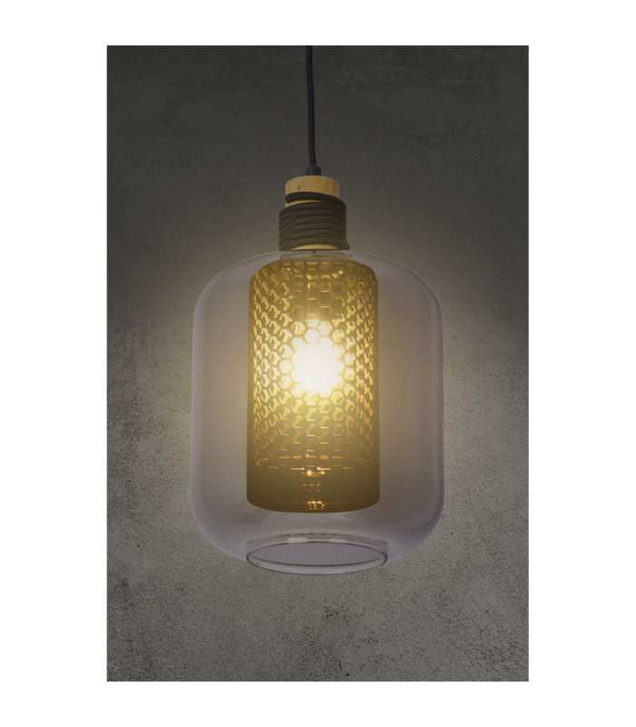 Ando Dome Pendant Ceiling Light Black Smoke Glass Shade 1x E27-5