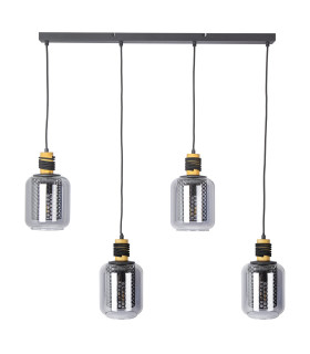 Ando Bar Pendant Ceiling Light Black Smoke Glass Shade 4x E27-1
